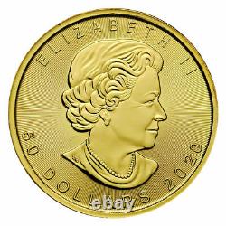 2020 Canada 1 Oz Feuille D’érable D’or 50 $ Pièce Monnaie Royale Canadienne. 9999 Or Pur