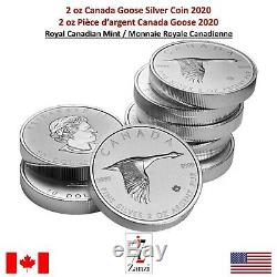 2020 Canada Goose Canada 2 Oz D'argent Pièce De 10 $ Gem Bu Coin
