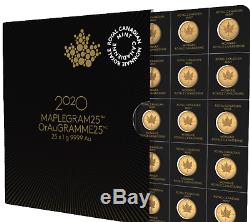 2020 D'érable En Or 1 Gramme Monnaie Royale Canadienne Pièce 24kt. 9999 En Assay Comme Bar
