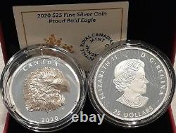 2020 Ehr Proud Bald Eagle Extrahigh Relief Head 25 $ 1oz Silver Proof Coin Canada