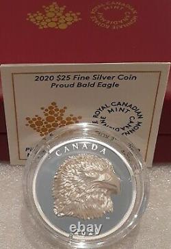 2020 Ehr Proud Bald Eagle Extrahigh Relief Head 25 $ 1oz Silver Proof Coin Canada