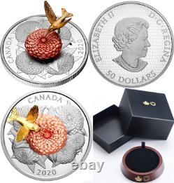 2020 Le Colibri En Mouvement Et La Fleur 50 $ 5oz Pure Silver Proof Coin Canada