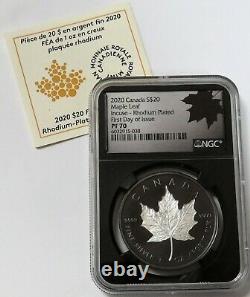 2020 Silver Canada Proof 20 $ Incus 1 Oz Plate De La Feuille Maple Rhodium Ngc Pr 70 Fdoi