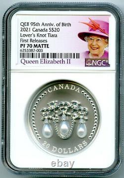 2021 20 $ Canada 1 Oz Silver Proof Ngc Pf70 Knot Tiara Fs De La Reine Elizabeth Lover