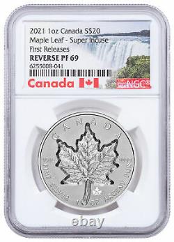 2021 Canada 1 Oz Silver Maple Leaf Super Incuse Inverser Pf 20 $ Pièce Ngc Pf69 Fr