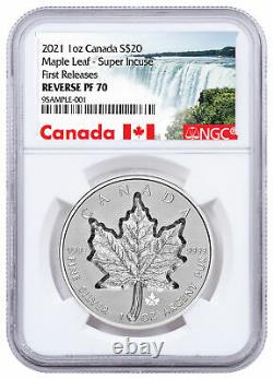 2021 Canada 1 Oz Silver Maple Leaf Super Incuse Inverser Pf 20 $ Pièce Ngc Pf70 Fr