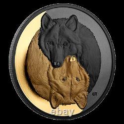 2021 Canada 20 $ 1 Oz Or Et Noir The Grey Wolf Silver Coin Mintage 4 500 $