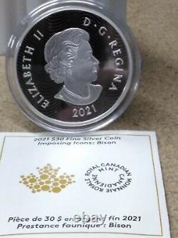 2021 Canada 30 $ Imposition D'icônes Bison 2oz Argent Monnaie Royale Canadienne