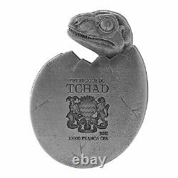 2021 Tchad 10 000 Francs Velociraptor Hached 2 Oz 999 Argent Coin -500 Mintage