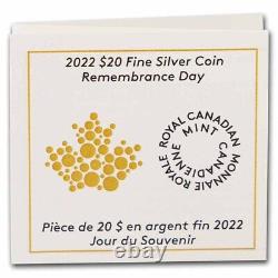 2022 Argent Du Canada 20 $ Preuve Du Jour Du Souvenir Ugs#257244
