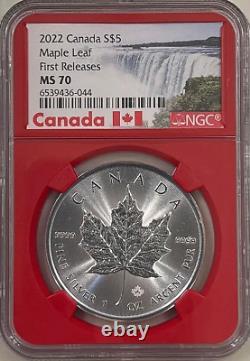 2022 Canada $5 Maple Leaf Argent 1 Oz. Ngc Ms70 Premières Versions