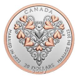2022 Canada Meilleurs Vœux De Mariage Jour 1 Oz Silver Proof 20 $ Coin Rose Jp209