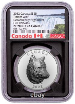 2022 Canada Timber Wolf Extra High Relief 1 Oz Argent 25 $ Ngc Pf70 Uc Fr