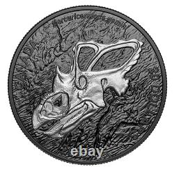 2022 Découvrir Les Dinosaures Mercury's Horned Face 1oz Pure Silver Coin Canada