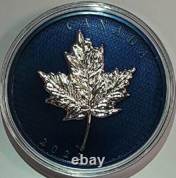 2022 Feuilles D'érable De Rhodium Bleu En Mouvement 50 $ 5oz Pure Silver Proof Coin Canada