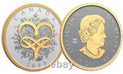 2023 CANADA 20 $ CÉLÉBREZ L'AMOUR. Pièce d'argent pur de 1 oz avec placage en or jaune 9999.