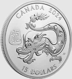 2024 CANADA 15 $ LUNAR Année du DRAGON 1oz. 9999 Pièce de monnaie en argent pur proof