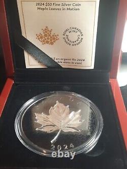 2024 Canada? Feuilles d'érable en mouvement 50 $ 5 oz Rhodium sur argent pur à 99,99%