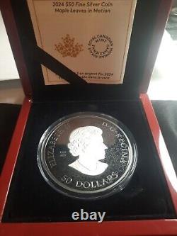 2024 Canada? Feuilles d'érable en mouvement 50 $ 5 oz Rhodium sur argent pur à 99,99%