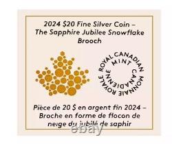 2024 Canada Saphir Jubilé Flocon de neige Broche 1 oz Argent Mat Preuve Boîte COA Nouveau