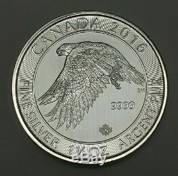 22,5 Oz Au Total 2016 1,5 Oz Blanc Canadien D'argent Falcon 8 $ Coin. 9999 Bu Rouleau 15