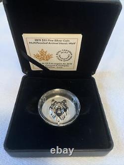 25 $ 25 $ Canada Silver Wolf Multifaceted Coin With Certificate And Mint Box