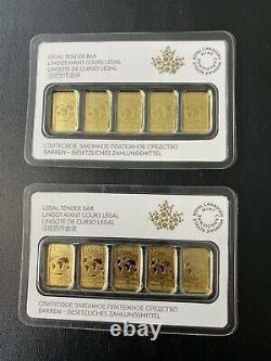 (5) 2016 25 $ Royal Canadian Mint Gold Bar Coin 1/10 Oz (bu) 24kt. 9999 Or Fin