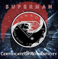 5 $ Canada 1 Oz D'argent Superman Batman Lutte Contre Superman. 9999 Box, Cap, Coa