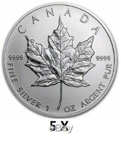5 X New Ongecirculeerd Monnaie Royale Canadienne 2013 Maple Leaf 1 Oz 999 Silver Coin