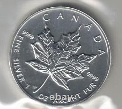 CANADA 1997 FEUILLE D'ÉRABLE ARGENTÉE.9999 Pure 1 oz 5,00 $ EMBALLAGE ORIGINAL PROPRE