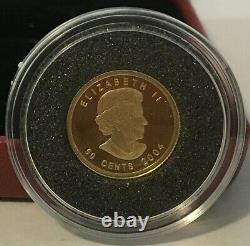 Canada 2004 Gold 1/25 Oz Coin, La Orignal Avec Box & Coa No Extérieur Manche