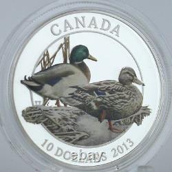 Canada 2013 10 $ Mallard Mates Lifelong, 99,99 % Pièce De Preuve De Couleur D'argent Pur