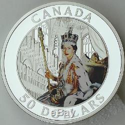 Canada 2013 $ 50 Queen Elizabeth II Coronation 5 Oz Pur Proof Couleur Silver Coin