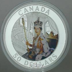 Canada 2013 $ 50 Queen Elizabeth II Coronation 5 Oz Pur Proof Couleur Silver Coin
