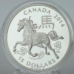 Canada 2014 15 $ Année Du Cheval 1 Oz 99,99% Pure Proof Silver Coin