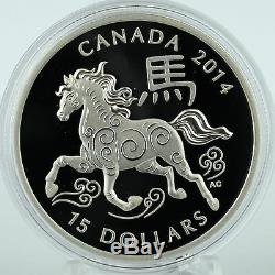 Canada 2014 15 $ Année Du Cheval 1 Oz 99,99% Pure Proof Silver Coin