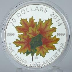 Canada 2014 $20 Maple Leaves Glow-in-the-dark 1 Oz Pure Silver Color Proof Coin