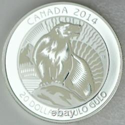 Canada 2014 20 $ Wolverine Untamed Canada #3 99,99 % Pure Silver Proof Coin
