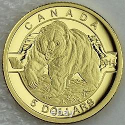 Canada 2014 Le Grizzly Bear 1/10 Oz Pur Pièce D'or # 1 O Canada 5 $ Gold Series