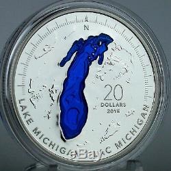 Canada 2015 $ 20 Lac Michigan 1 Oz Couleur Argent Pur Proof Coin Des Grands Lacs
