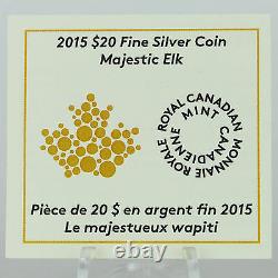 Canada 2015 20 $ Majestic Elk 1 Oz 99,99 % Pure Silver Color Proof Coin