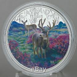 Canada 2015 $ 20 Matin Brumeux Mule Deer, 1 Oz 99,99% Pure Couleur Silver Coin Proof