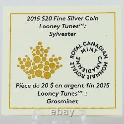Canada 2015 20 $ Sylvester Cat Looney Tunes1 Oz. 99,99 % Pure Silver Color Proof