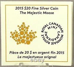 Canada 2015 20 $ The Majestic Moose 1 Oz 99,99 % Pure Silver Color Proof