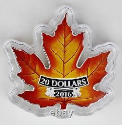 Canada 2016 20 $ Pièce En Forme De Feuille D’érable Canadienne, 99,99 % Preuve De Couleur Argent Pur
