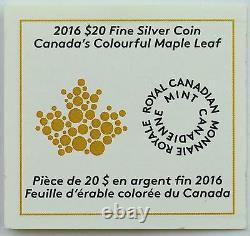 Canada 2016 20 $ Pièce En Forme De Feuille D’érable Canadienne, 99,99 % Preuve De Couleur Argent Pur