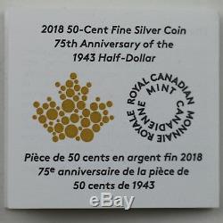 Canada 2018 Exclusif Club Des Maîtres 2 Troy Onces. 9999 Argent Pur 1943 Demi-dollar