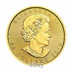 Canada 2019 Mrc 1 Oz Feuille D'érable Canadienne D'or Solide 50 $ Coin Pur À 99,99%