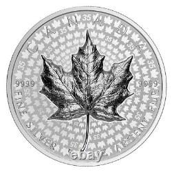 Canada 2023 Uhr Feuille D'érable 5oz Argent 35e Anniversaire Pattern 50 $ Preuve Ogp