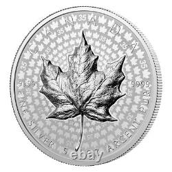 Canada 2023 Uhr Feuille D'érable 5oz Argent 35e Anniversaire Pattern 50 $ Preuve Ogp
